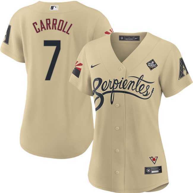 Womens Arizona Diamondbacks #7 Corbin Carroll Gold 2023 World Series City Connect Stitched Jersey(Run Small) Dzhi->->MLB Jersey